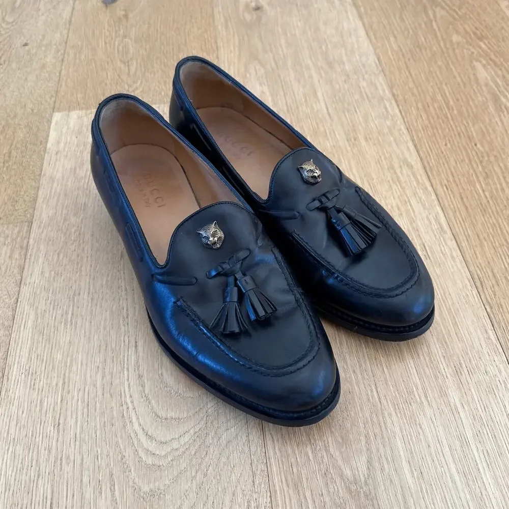 Gucci Men's Tassel Lion Loafers Size US7.5 Black